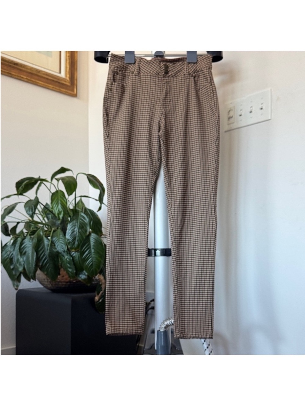 Sabrina Lauren Plaid Check Perfect Fit High Rise Pants Sz 14 Stretchy Black Tan